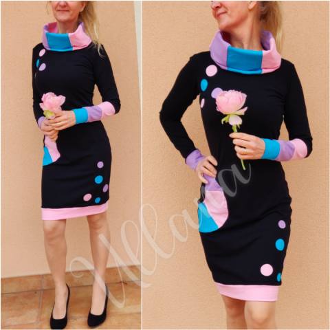 Obleka V pastelnih barvah s črno 465