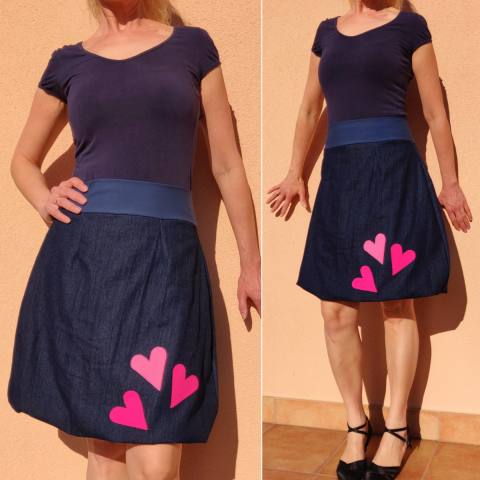 Krilo balončica jeans s srčki - podloženo 119